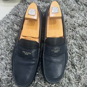 Prada Men's Dark Leather Slip-Ons